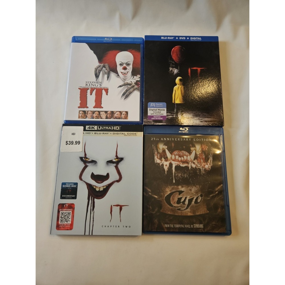 Stephen King Blu-ray 4 Movie Bundle IT original IT Remake IT Ch. 2 4k Ultra Cujo